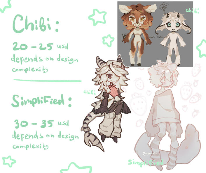 Chibi illustration prices: 20 to 25 usd depending on complexity